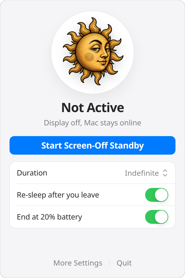 Never Sleep idle: tap the sun to start Screen-Off Standby