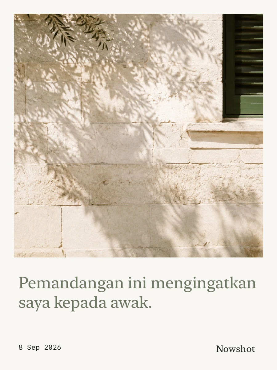 Poskad yang dibuat dalam Nowshot, dengan foto bayangan pokok dan mesej peribadi