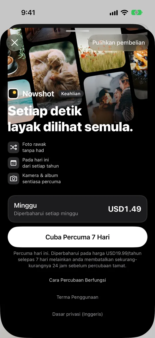 Halaman keahlian dengan pelan mingguan, bulanan dan tahunan, pelan tahunan percuma 7 hari pertama, dan seumur hidup di bawah