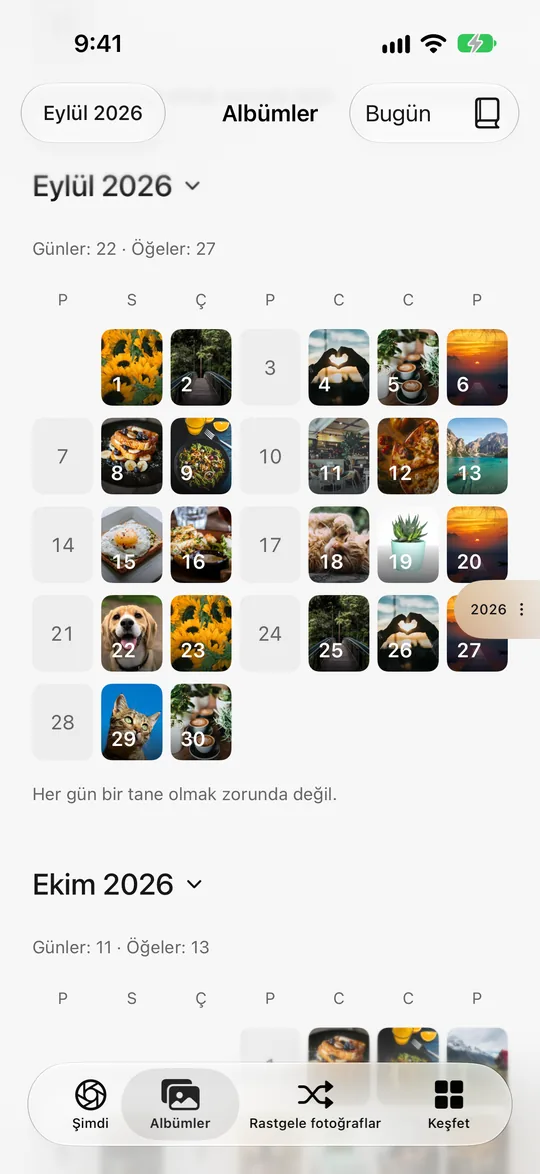Fotoğraf takvimi: geçen ayın çoğu gününde fotoğraf var