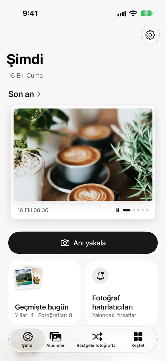 Nowshot ana ekranı, en son an bu sabahki latte